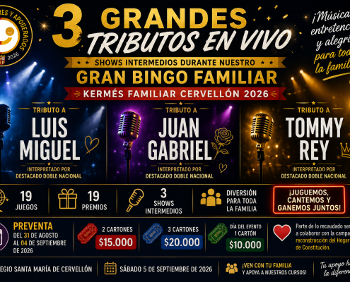 Tres grandes tributos en vivo – Kermés Familiar Cervellón 2026